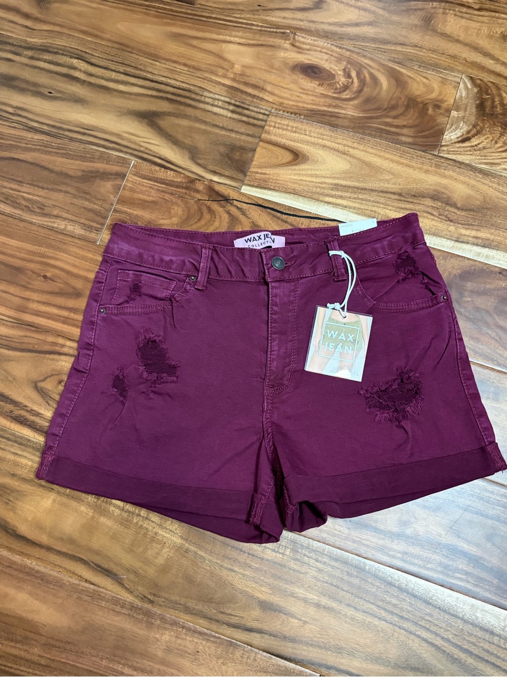 Wax Jean Burgundy Distressed Women's Denim Shorts Size L/28